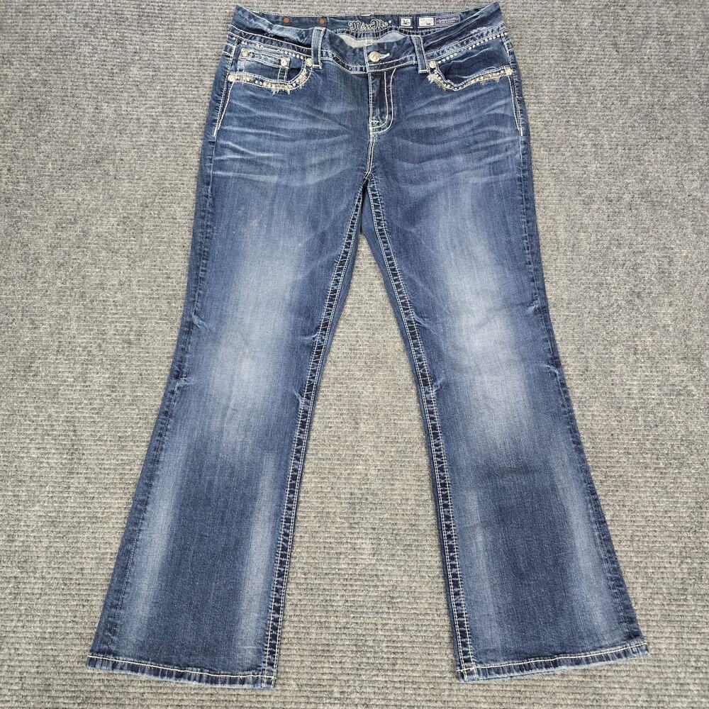 Miss Me Easy Boot Jeans Womens 36x31 Blue Rhinestone Distressed Bootcut
